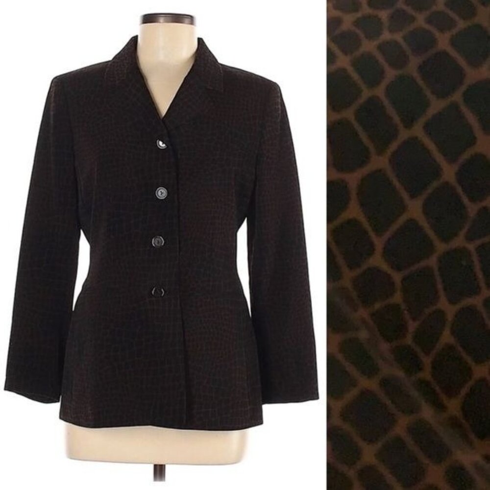 Le Suit Blazer Size 6 Petite Animal Print Black Brown Black Brown Collared Sz 6P